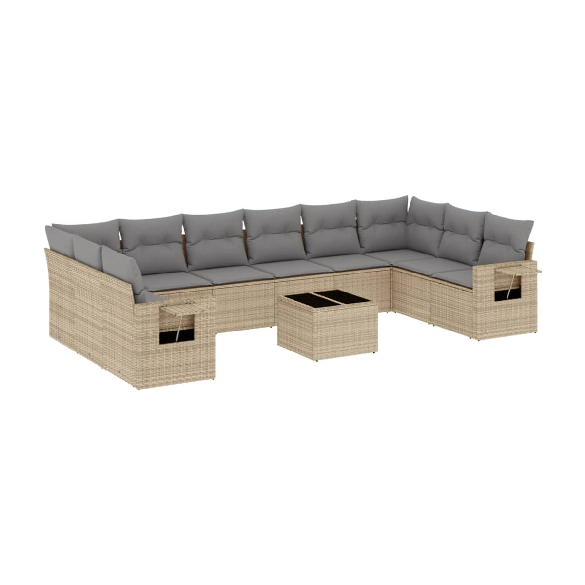 Vidaxl 11-teiliges Gartenmöbel-Set aus Polyrattan mit Kissen in Beige - Bild 2