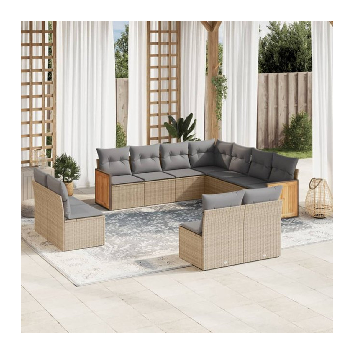Vidaxl 11-teiliges Gartenmöbel-Set aus Polyrattan mit Kissen in Beige - Bild 1
