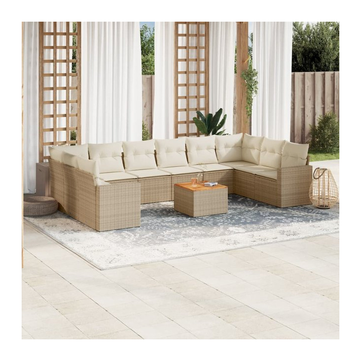 Vidaxl 11-teiliges Gartenmöbel-Set aus Polyrattan mit Kissen in Beige - Bild 1