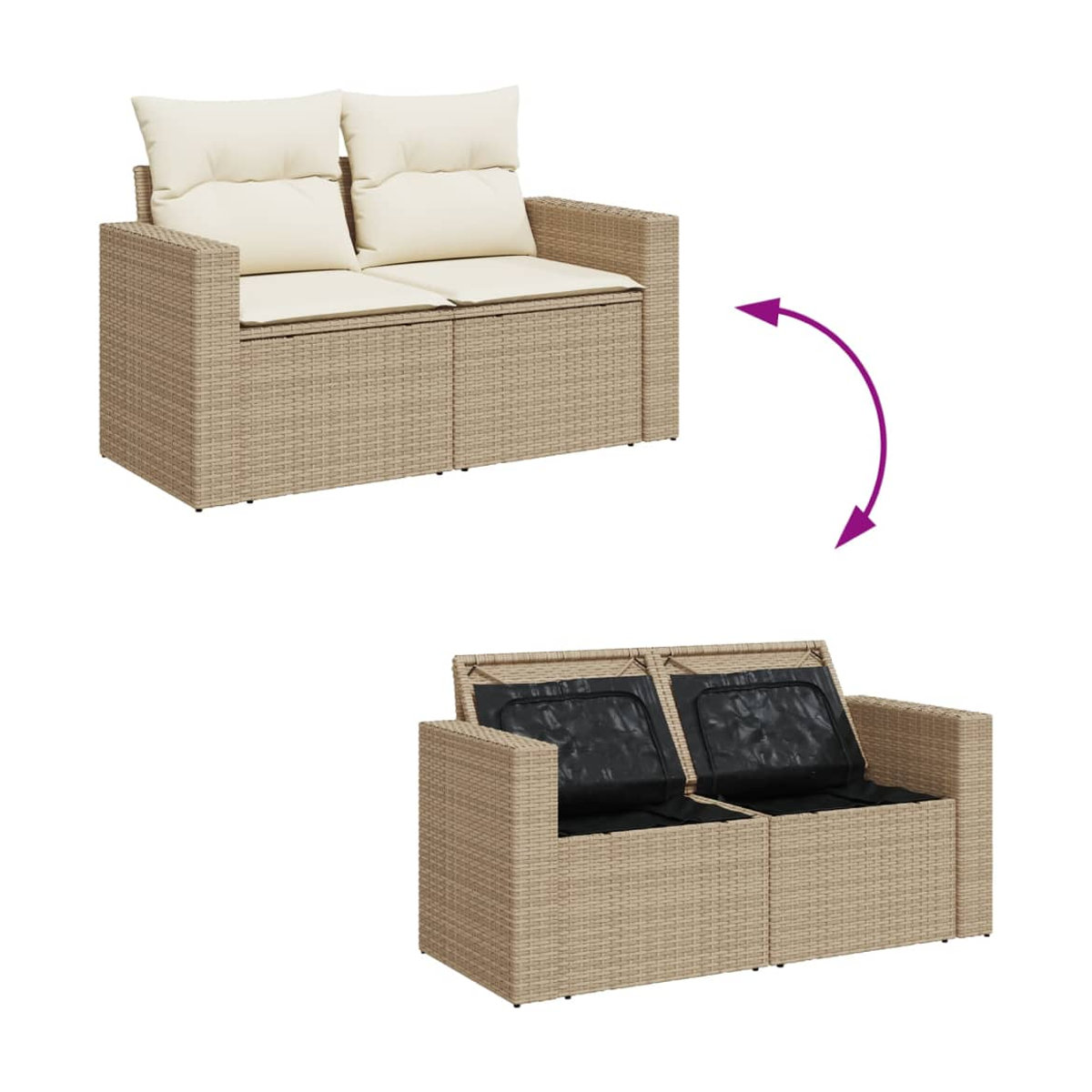 Vidaxl 11-teiliges Gartenmöbel-Set aus Polyrattan mit Kissen in Beige - Bild 3