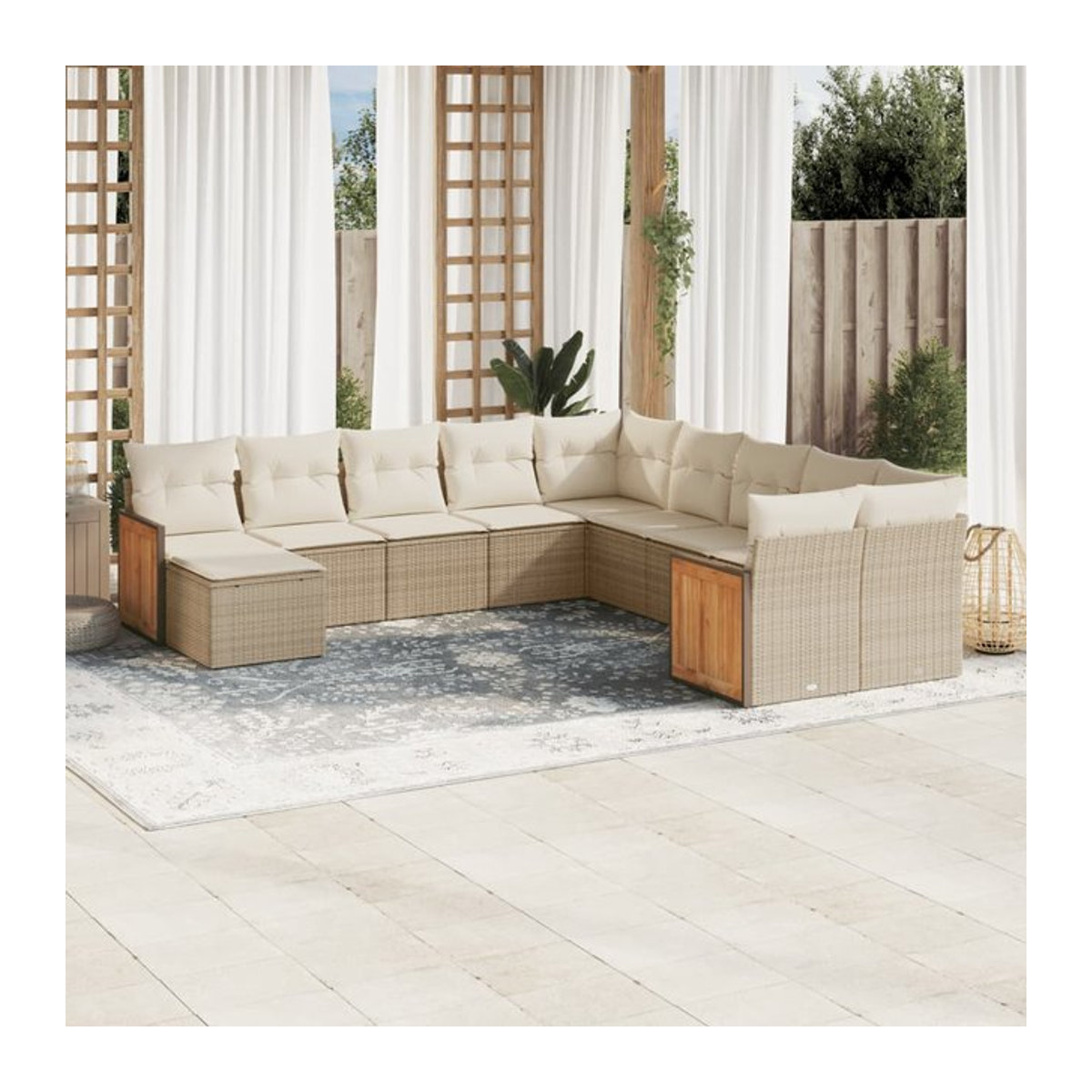 Vidaxl 11-teiliges Gartenmöbel-Set aus Polyrattan mit Kissen in Beige - Bild 1