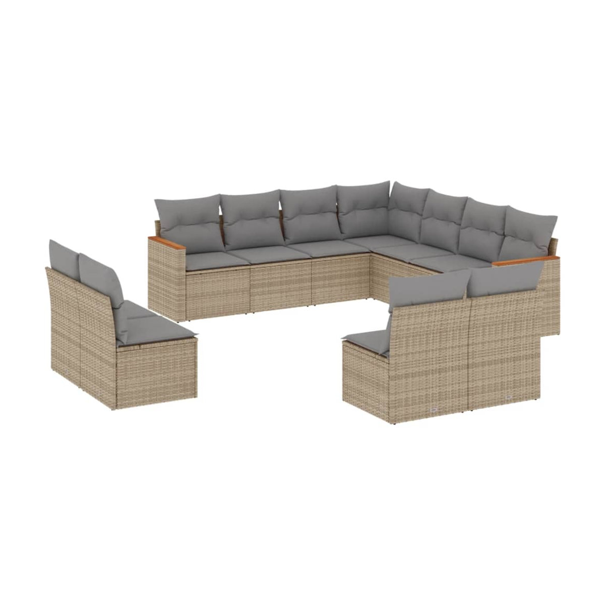 Vidaxl 11-teiliges Gartenmöbel-Set aus Polyrattan mit Kissen in Beige - Bild 2