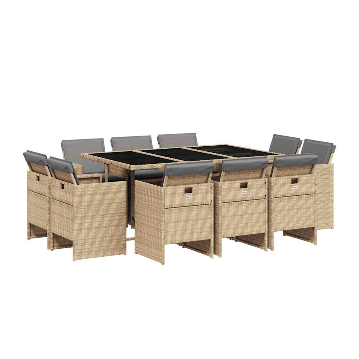 Vidaxl 11-teiliges Gartenmöbel-Set aus Rattan mit Kissen und Glastisch in Beige - Bild 2