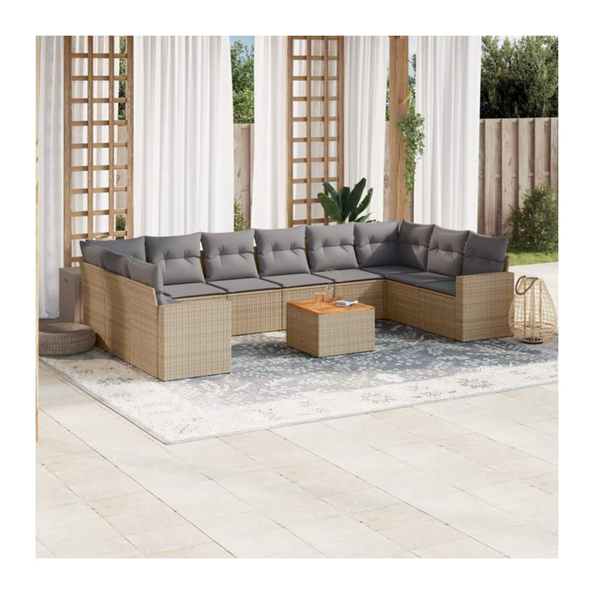 Vidaxl 11-teiliges Gartenmöbel-Set aus Rattan und Holz mit Kissen in Beige und Grau - Bild 1