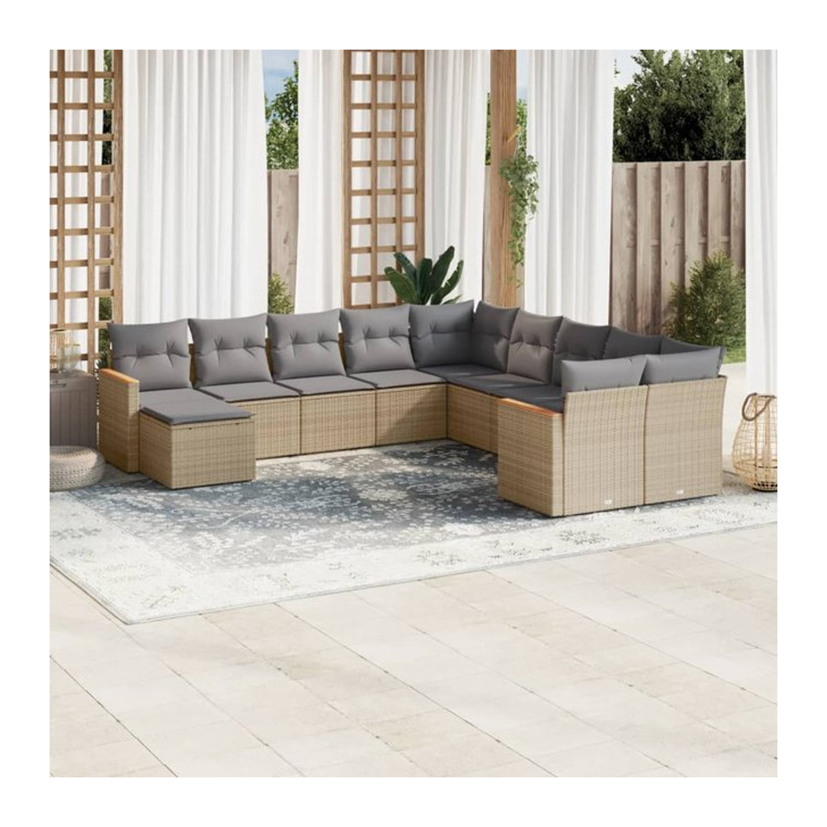 Vidaxl 11-teiliges Gartenmöbel-Set aus Rattan und Metall mit Kissen in Beige und Grau - Bild 1