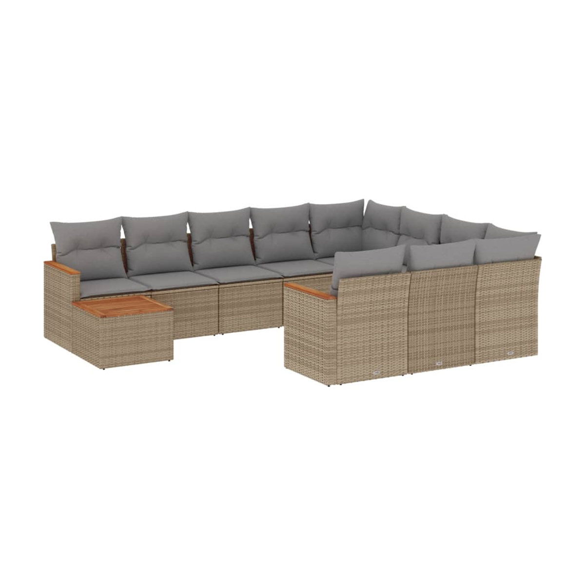 Vidaxl 11-teiliges Gartenmöbel-Set mit Kissen in Beige aus Rattan, Holz und Metall - Bild 3