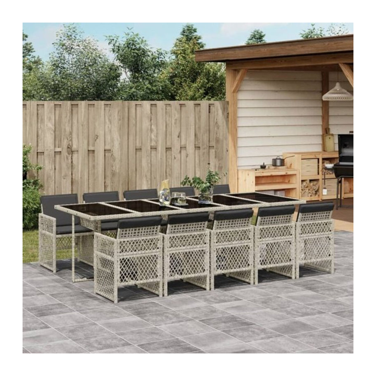 Vidaxl 11-tlg. Garten-Essgruppe aus Polyrattan mit Kissen in Grau und Anthrazit - Bild 1