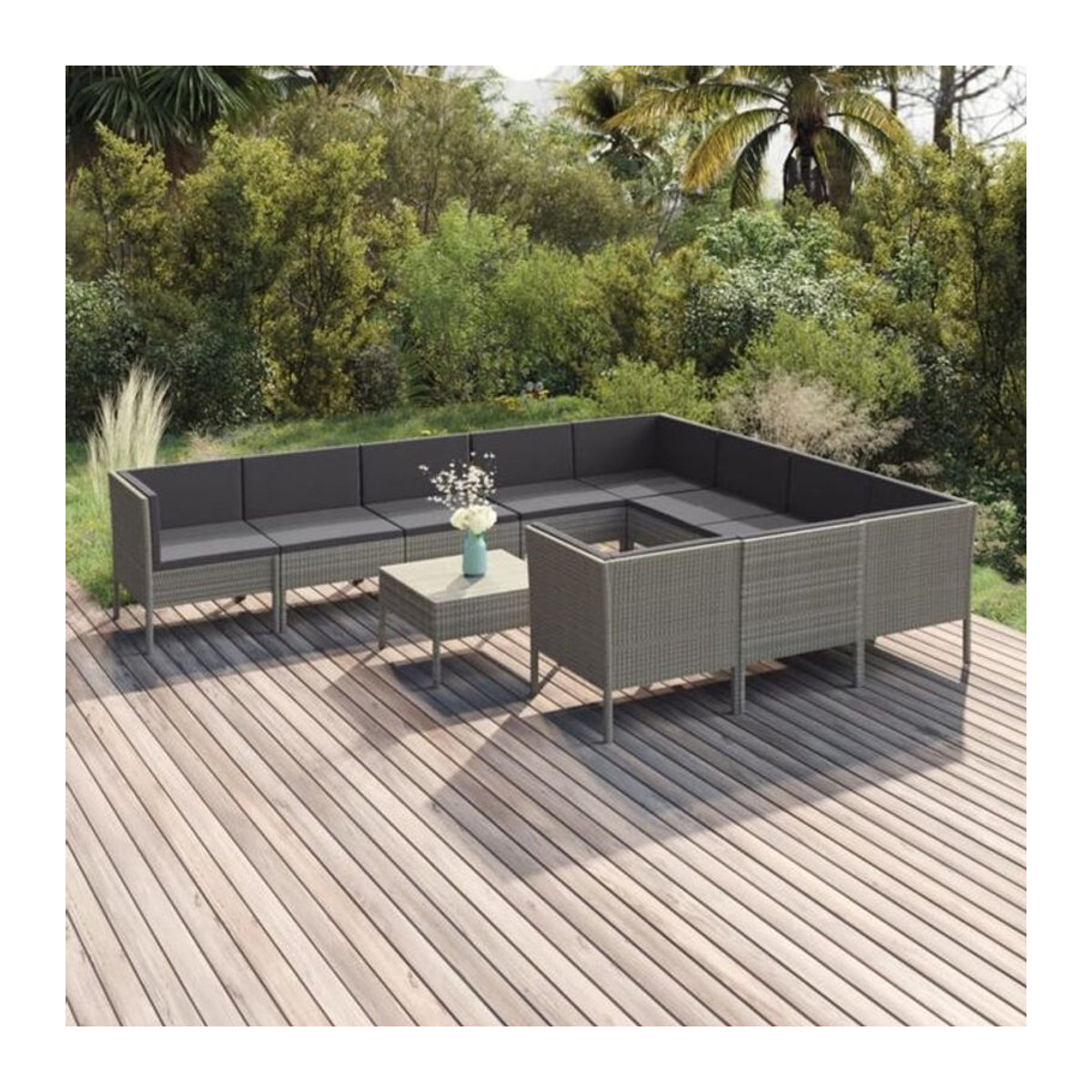 Vidaxl 11-tlg. Garten-Lounge-Set aus Polyrattan mit Auflagen in Grau/Anthrazit - Bild 1