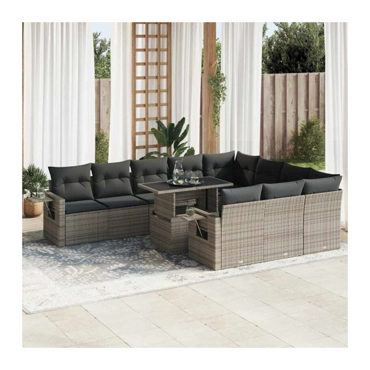 Vidaxl 11-tlg. Garten-Sofagarnitur aus Polyrattan in Grau mit Kissen und Loungemöbel-Set - Bild 1