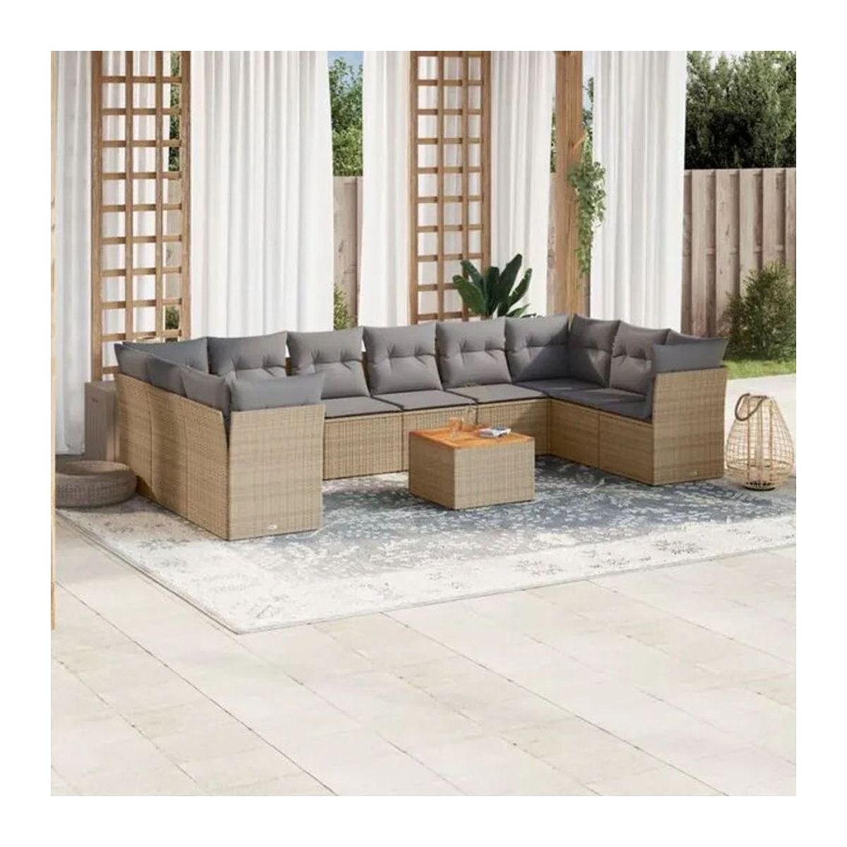 Vidaxl 11-tlg. Garten-Sofagarnitur aus Polyrattan mit Kissen in Beige - Bild 1