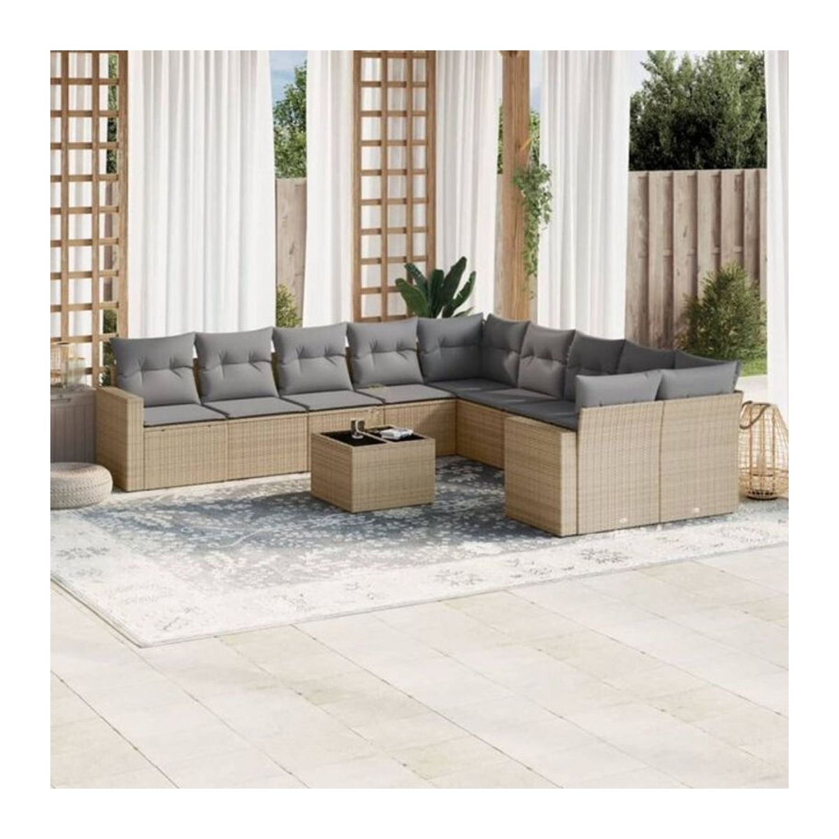 Vidaxl 11-tlg. Garten-Sofagarnitur aus Polyrattan mit Kissen in Beige - Bild 1