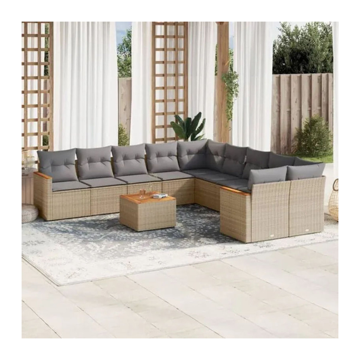 Vidaxl 11-tlg. Garten-Sofagarnitur aus Polyrattan mit Kissen in Beige - Bild 1