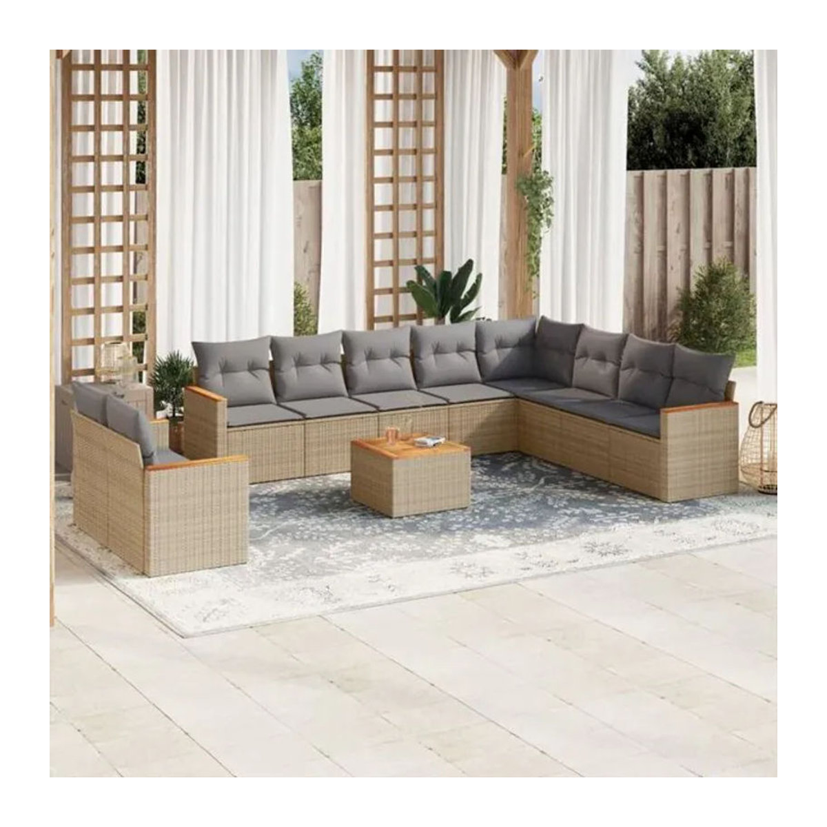 Vidaxl 11-tlg. Garten-Sofagarnitur aus Polyrattan mit Kissen in Beige - Bild 1