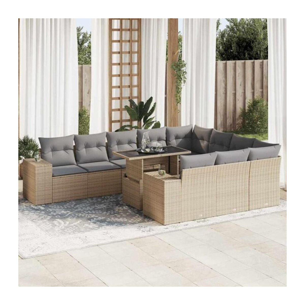 Vidaxl 11-tlg. Garten-Sofagarnitur aus Polyrattan mit Kissen in Beige - Bild 1
