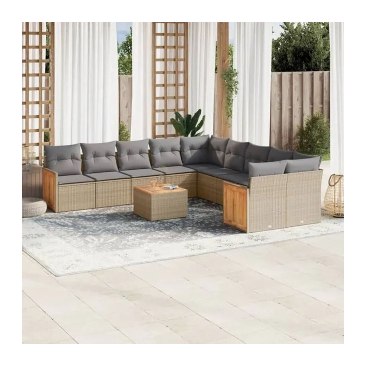 Vidaxl 11-tlg. Garten-Sofagarnitur aus Polyrattan mit Kissen in Beige - Bild 1