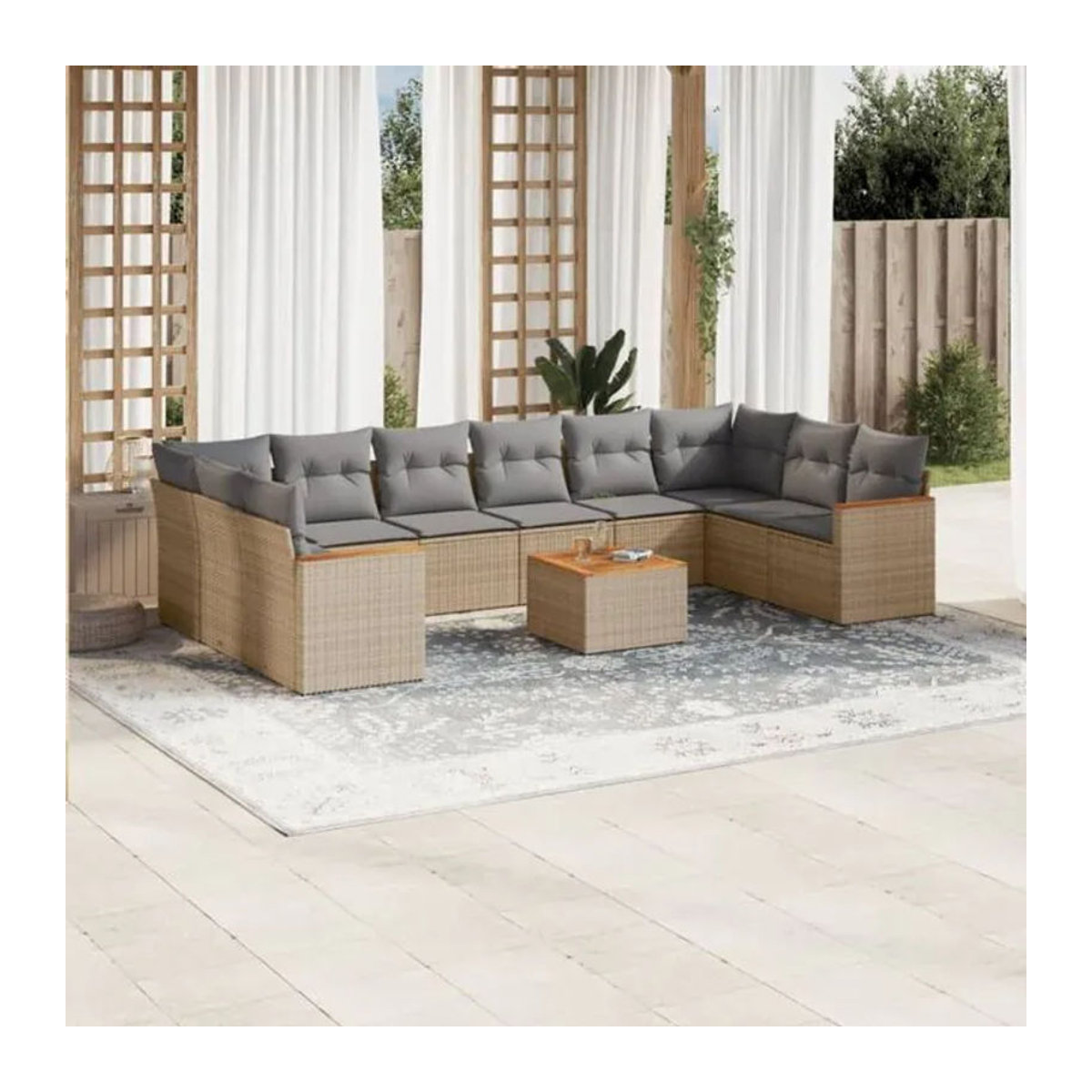 Vidaxl 11-tlg. Garten-Sofagarnitur aus Polyrattan mit Kissen in Beige - Bild 1