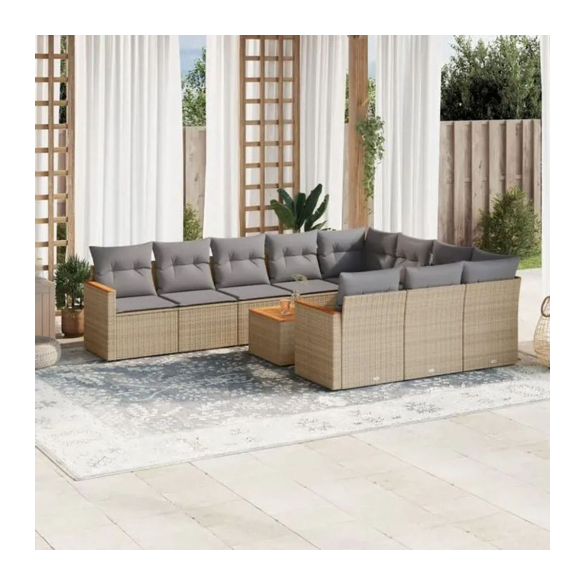 Vidaxl 11-tlg. Garten-Sofagarnitur aus Polyrattan mit Kissen in Beige - Bild 1