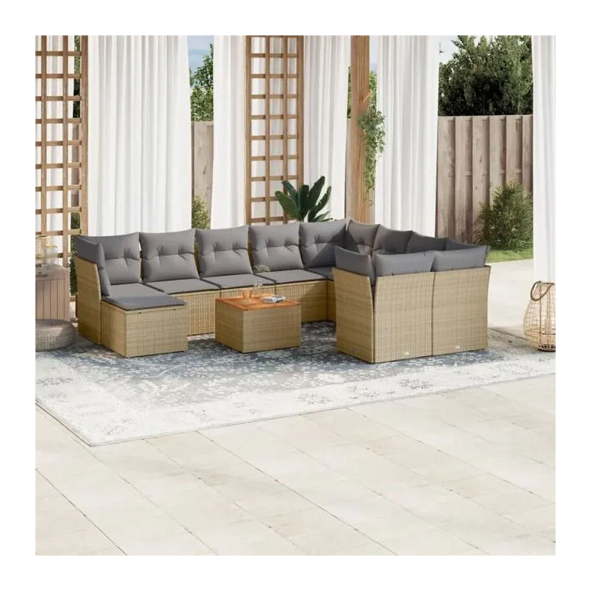 Vidaxl 11-tlg. Garten-Sofagarnitur aus Polyrattan mit Kissen in Beige - Bild 1