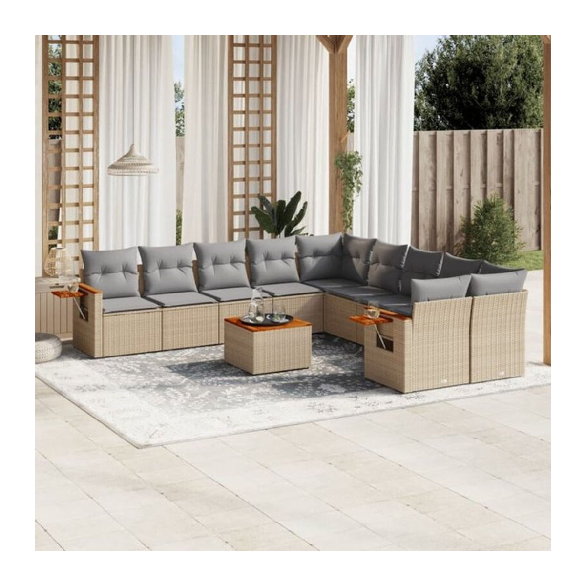 Vidaxl 11-tlg. Garten-Sofagarnitur aus Polyrattan mit Kissen in Beige - Bild 1