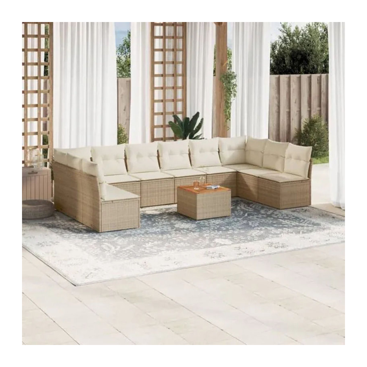 Vidaxl 11-tlg. Garten-Sofagarnitur aus Polyrattan mit Kissen in Beige - Bild 1