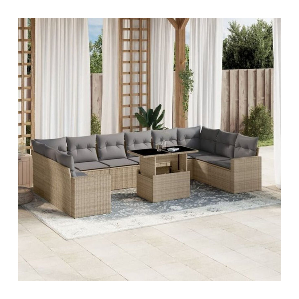 Vidaxl 11-tlg. Garten-Sofagarnitur aus Polyrattan mit Kissen in Beige - Bild 1