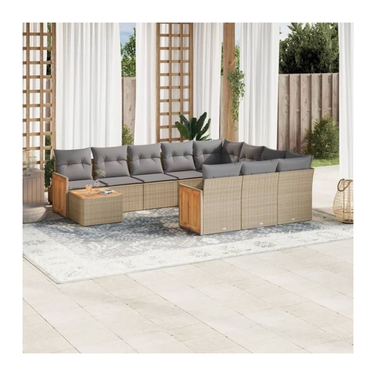 Vidaxl 11-tlg. Garten-Sofagarnitur aus Polyrattan mit Kissen in Beige - Bild 1