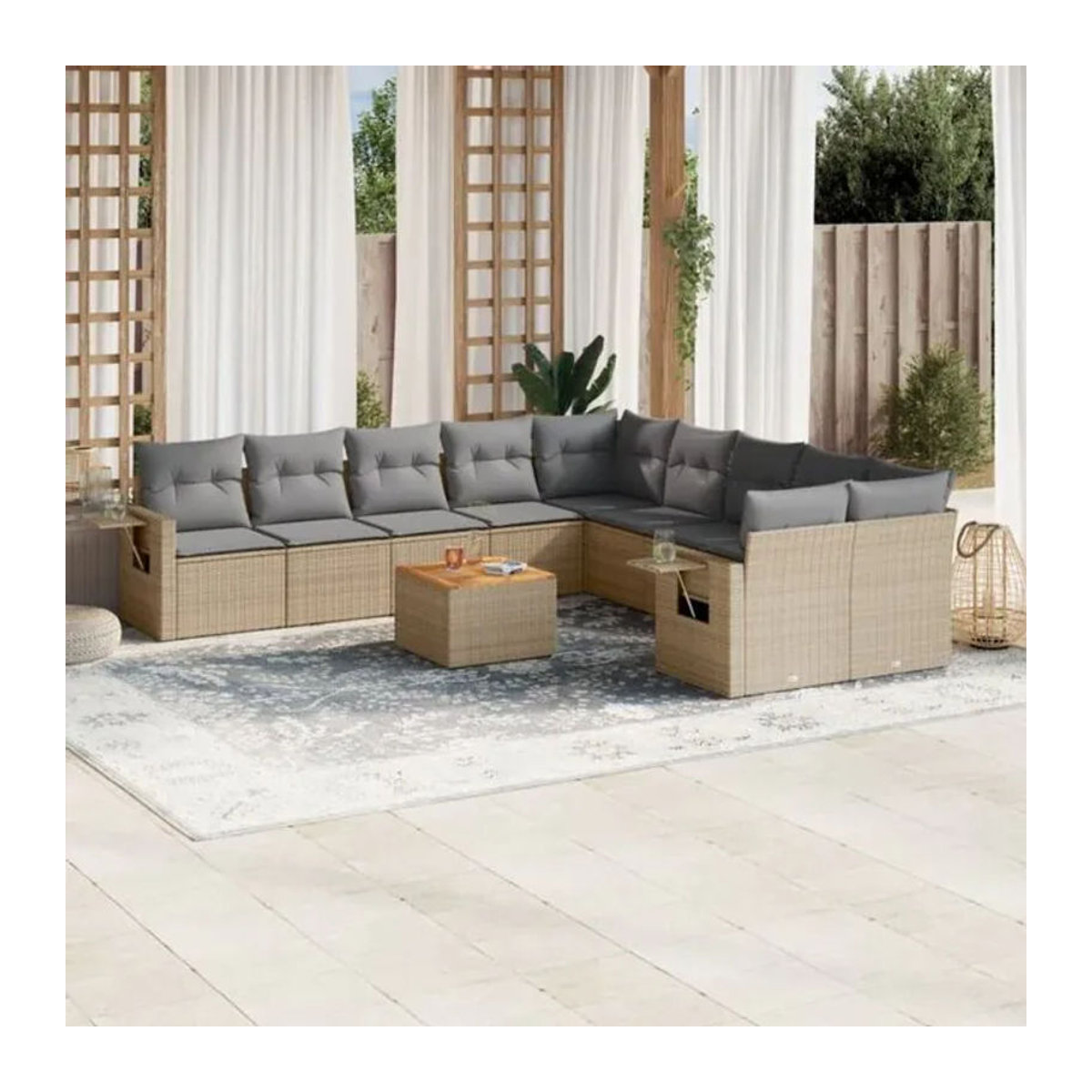 Vidaxl 11-tlg. Garten-Sofagarnitur aus Polyrattan mit Kissen in Beige - Bild 1