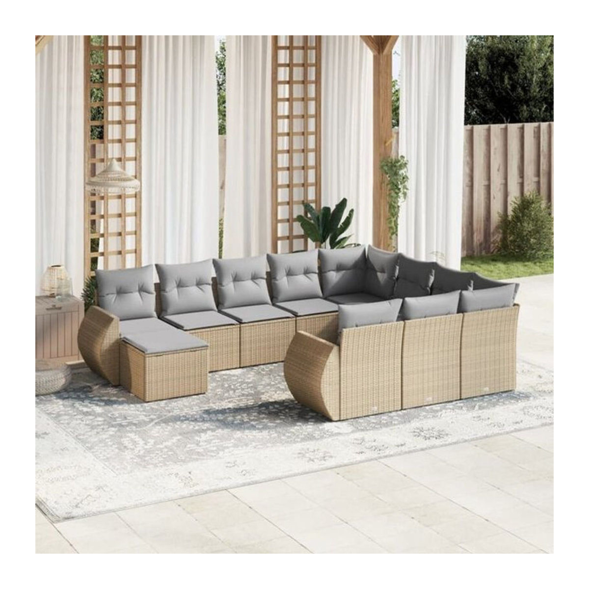 Vidaxl 11-tlg. Garten-Sofagarnitur aus Polyrattan mit Kissen in Beige - Bild 1