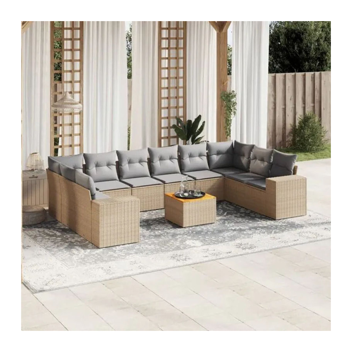 Vidaxl 11-tlg. Garten-Sofagarnitur aus Polyrattan mit Kissen in Beige und Grau - Bild 1