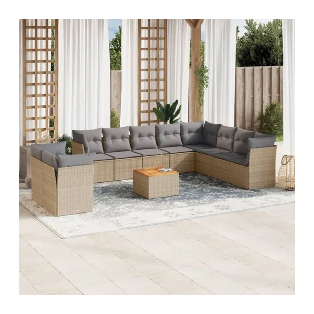 Vidaxl 11-tlg. Garten-Sofagarnitur aus Polyrattan mit Kissen in Beige und Grau - Bild 1