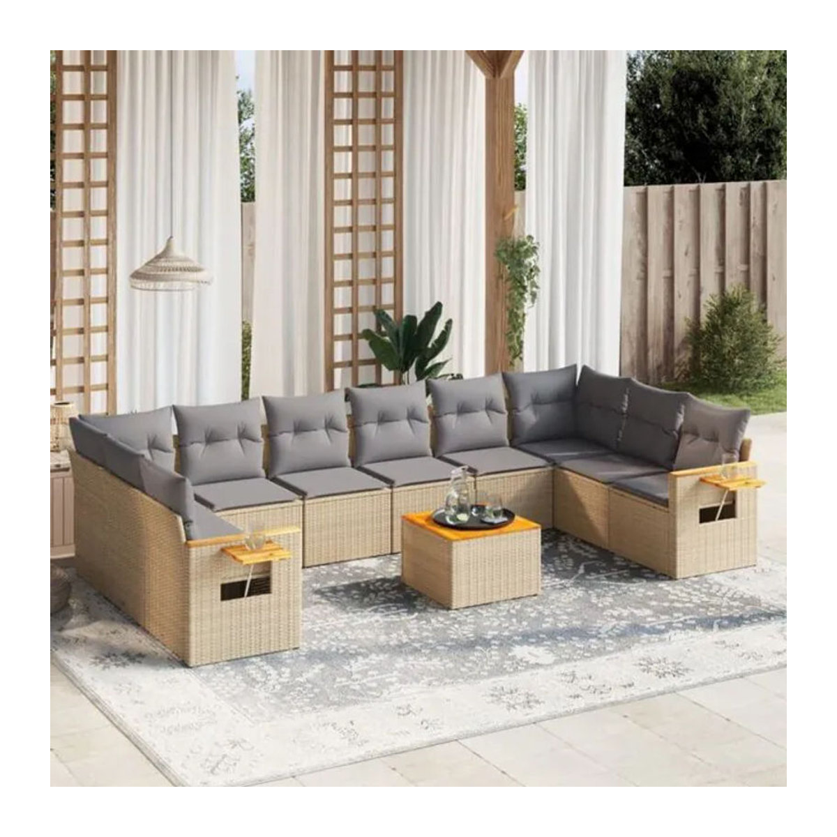 Vidaxl 11-tlg. Garten-Sofagarnitur aus Polyrattan mit Kissen in Beige und Grau - Bild 1