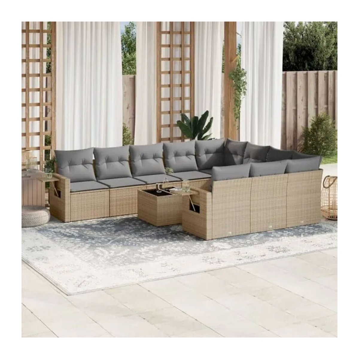 Vidaxl 11-tlg. Garten-Sofagarnitur aus Polyrattan mit Kissen in Beige und Grau - Bild 1