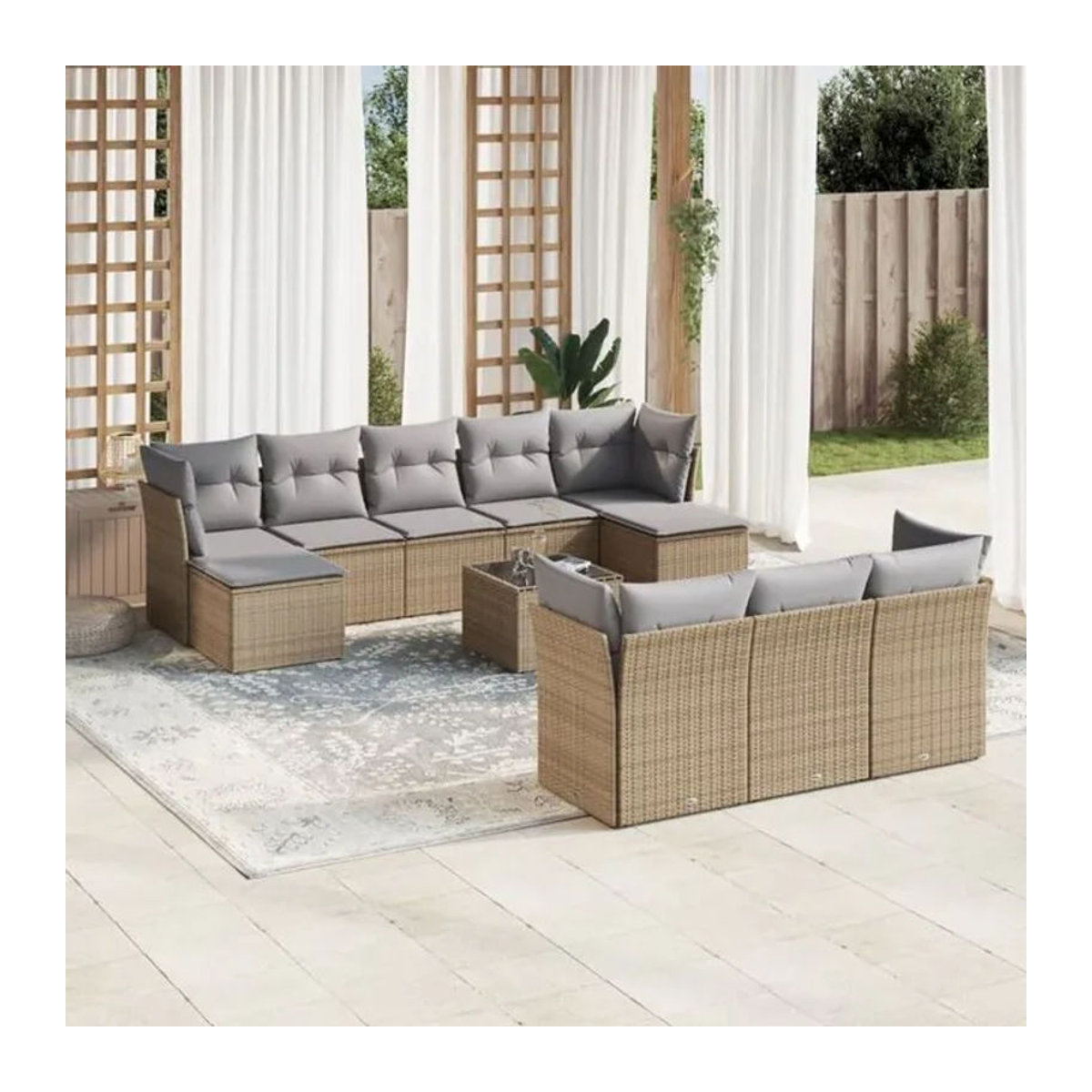 Vidaxl 11-tlg. Garten-Sofagarnitur aus Polyrattan mit Kissen in Beige und Grau - Bild 1