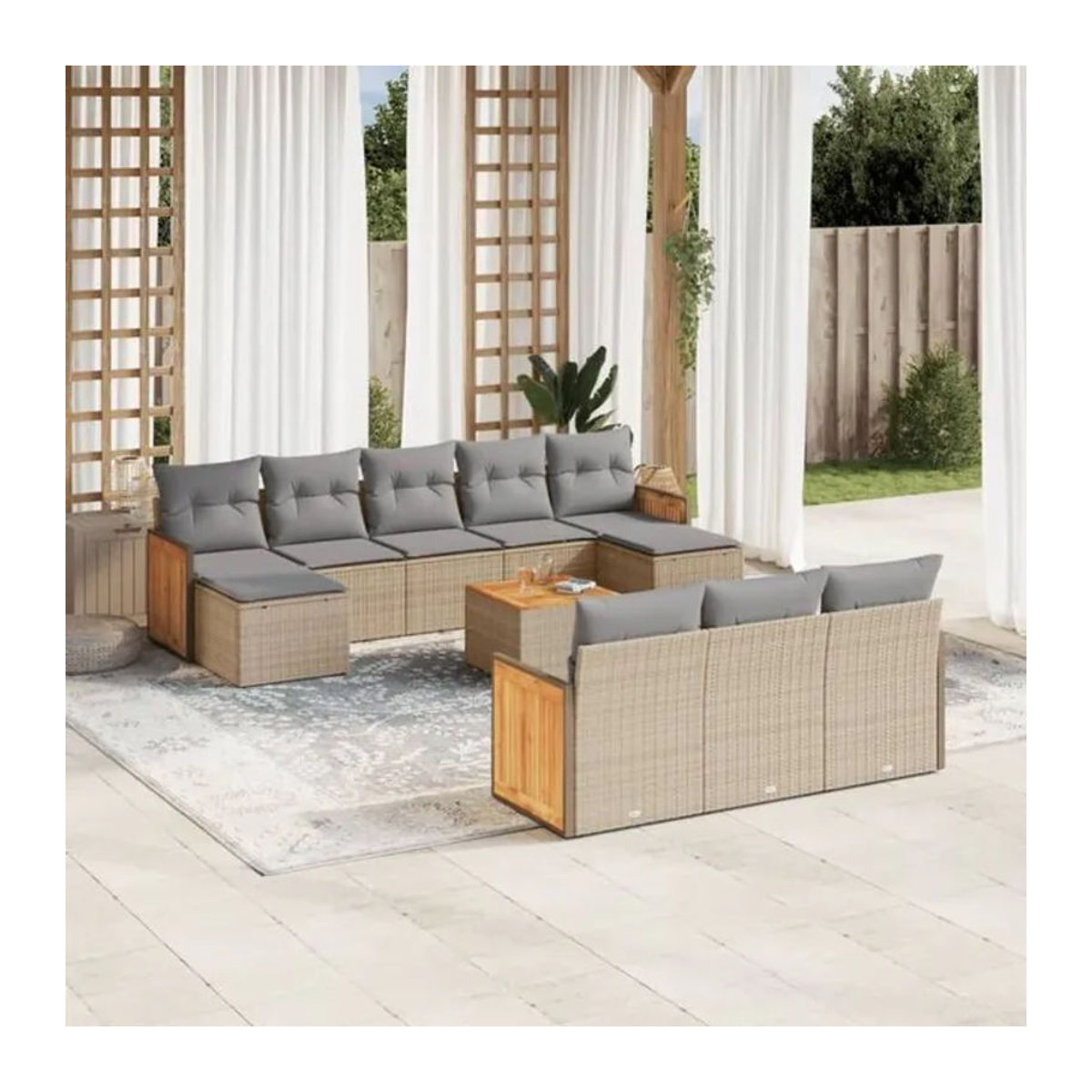 Vidaxl 11-tlg. Garten-Sofagarnitur aus Polyrattan mit Kissen in Beige und Grau - Bild 1