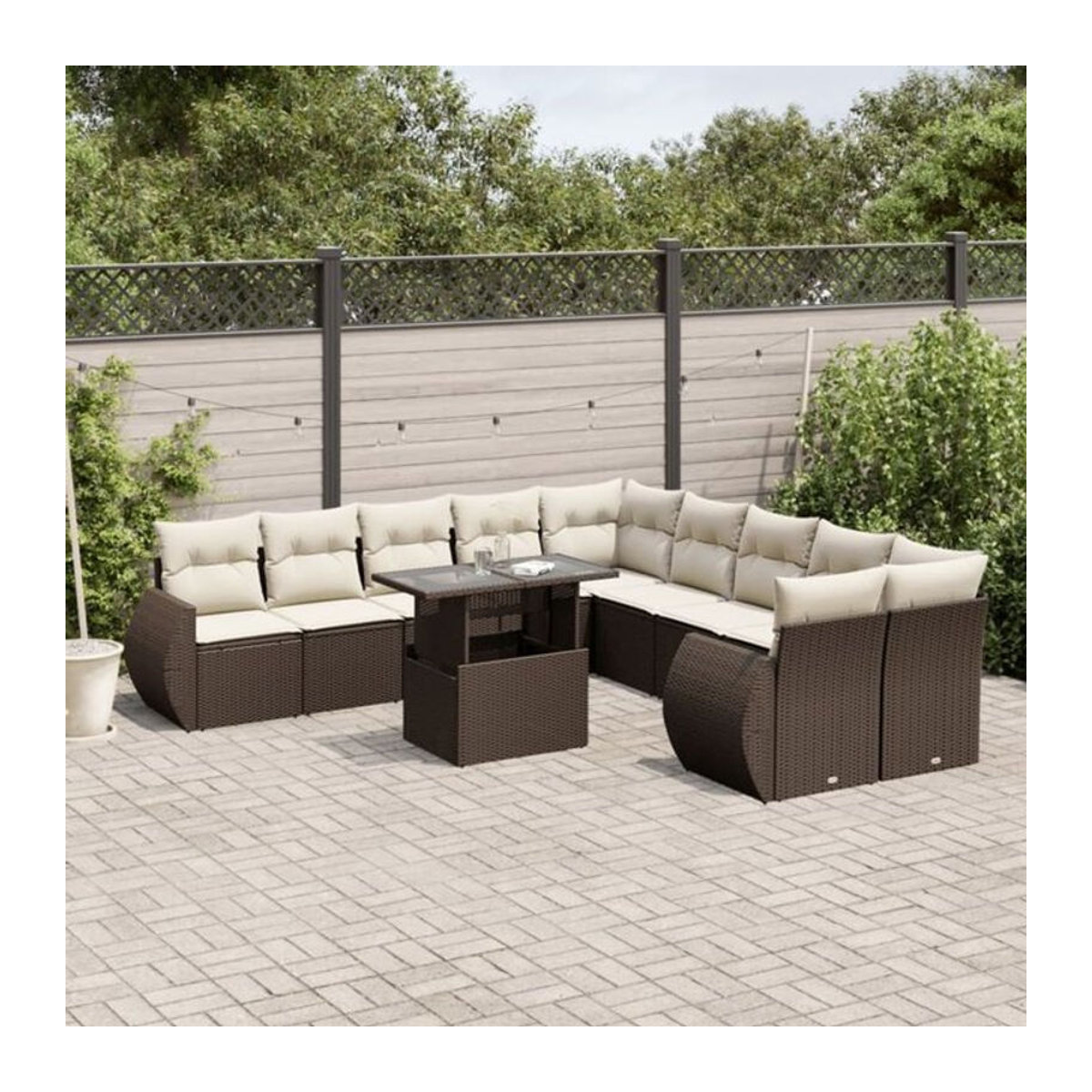 Vidaxl 11-tlg. Garten-Sofagarnitur aus Polyrattan mit Kissen in Braun - Bild 1