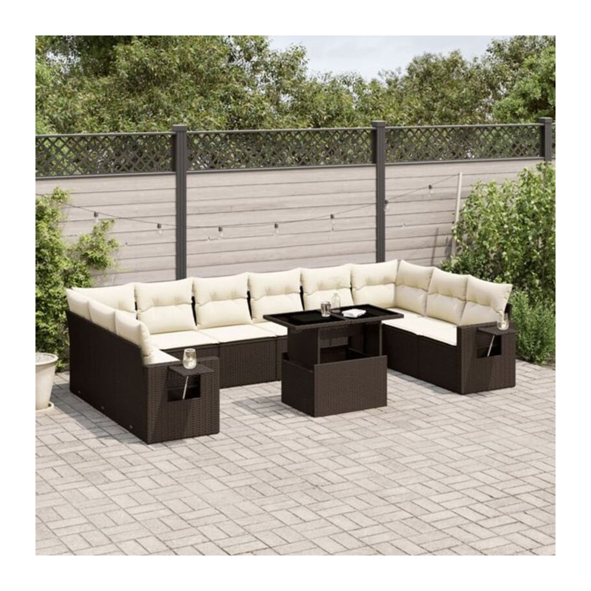 Vidaxl 11-tlg. Garten-Sofagarnitur aus Polyrattan mit Kissen in Braun - Bild 1