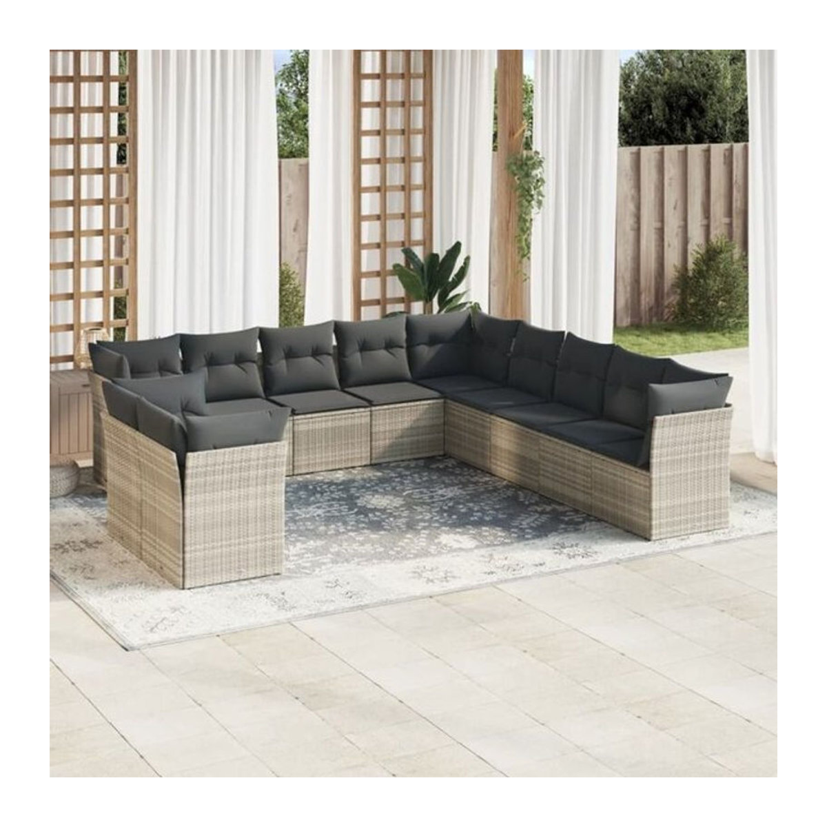 Vidaxl 11-tlg. Garten-Sofagarnitur aus Polyrattan mit Kissen in Grau - Bild 1