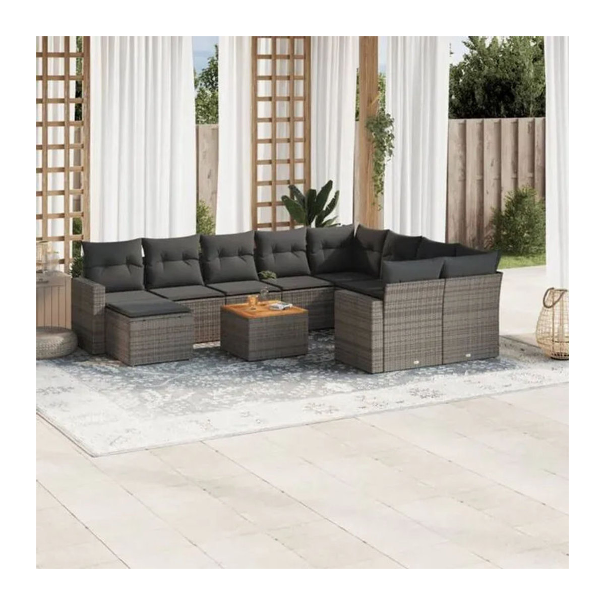 Vidaxl 11-tlg. Garten-Sofagarnitur aus Polyrattan mit Kissen in Grau - Bild 1