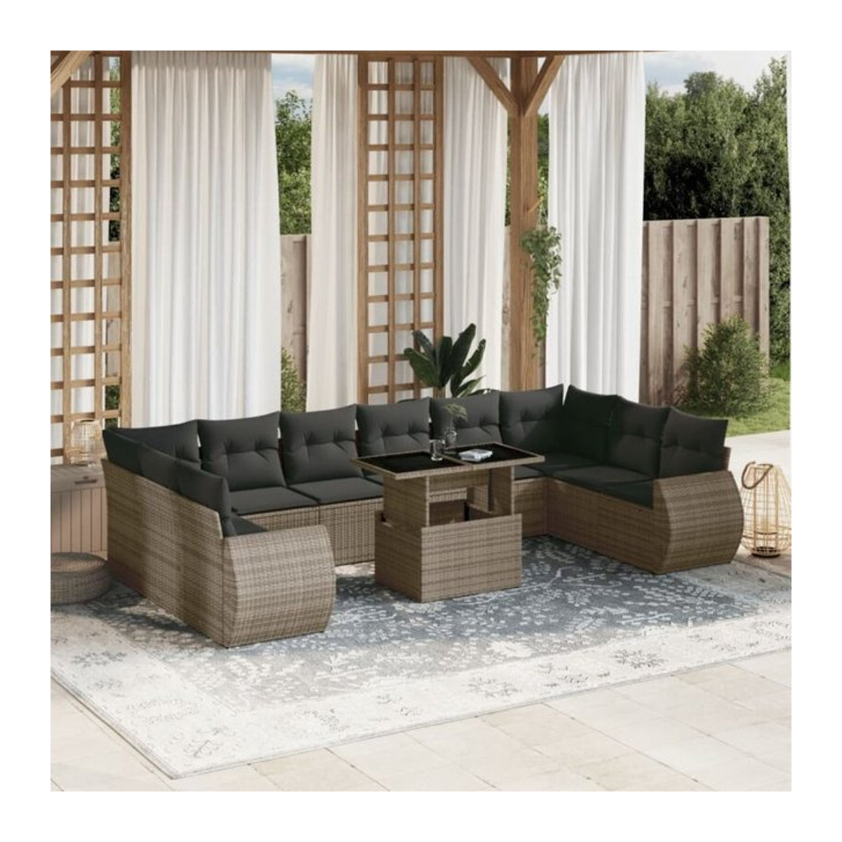 Vidaxl 11-tlg. Garten-Sofagarnitur aus Polyrattan mit Kissen in Grau - Bild 1