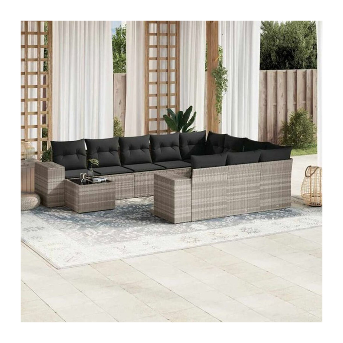 Vidaxl 11-tlg. Garten-Sofagarnitur aus Polyrattan mit Kissen in Grau - Bild 1