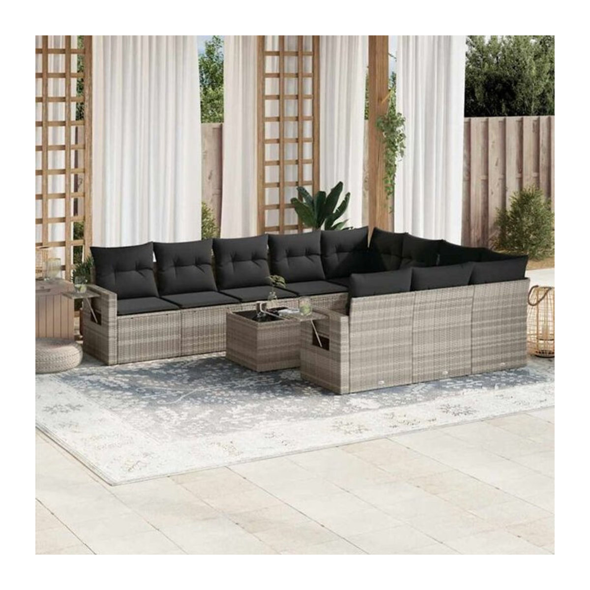 Vidaxl 11-tlg. Garten-Sofagarnitur aus Polyrattan mit Kissen in Grau - Bild 1