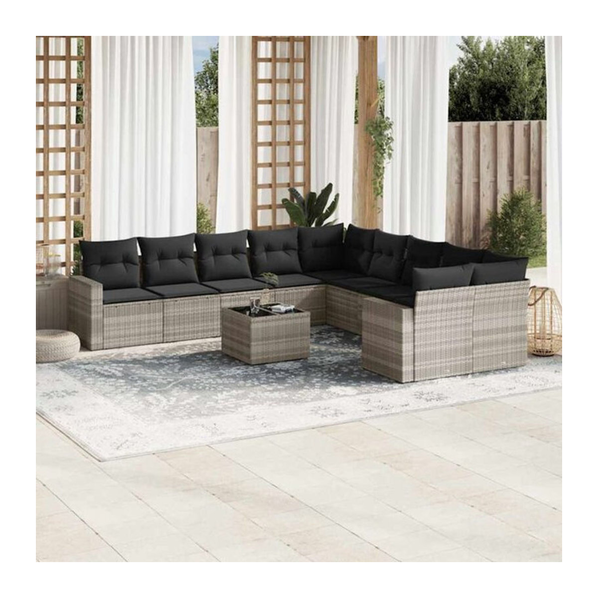 Vidaxl 11-tlg. Garten-Sofagarnitur aus Polyrattan mit Kissen in Grau - Bild 1