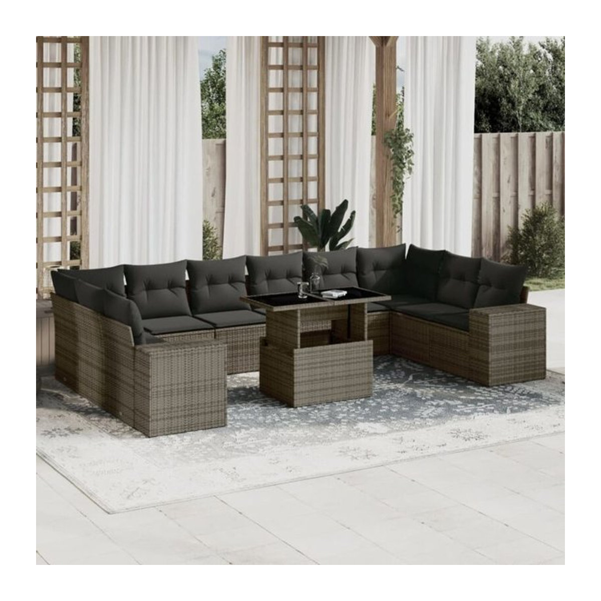Vidaxl 11-tlg. Garten-Sofagarnitur aus Polyrattan mit Kissen in Grau - Bild 1