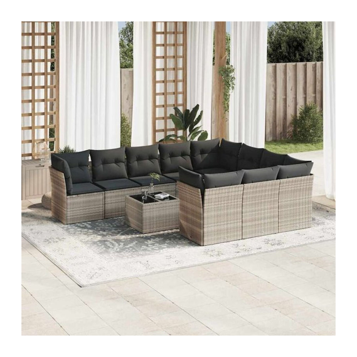 Vidaxl 11-tlg. Garten-Sofagarnitur aus Polyrattan mit Kissen in Grau - Bild 1