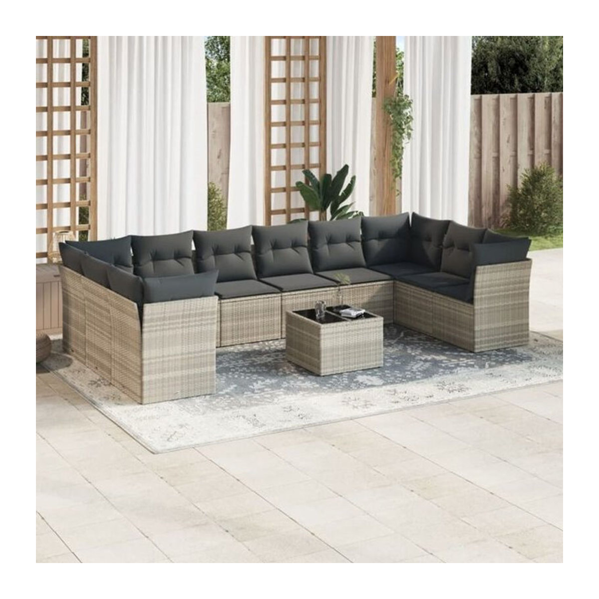 Vidaxl 11-tlg. Garten-Sofagarnitur aus Polyrattan mit Kissen in Grau - Bild 1