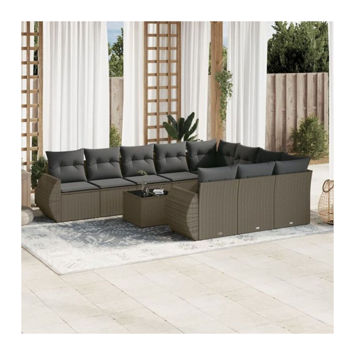 Vidaxl 11-tlg. Garten-Sofagarnitur aus Polyrattan mit Kissen in Grau - Bild 1