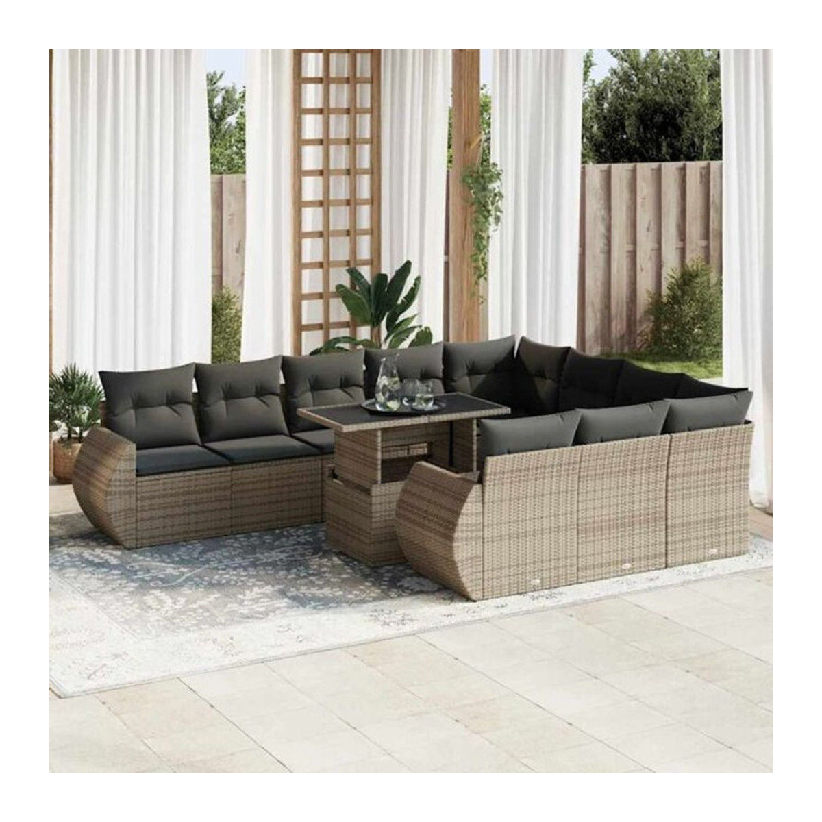 Vidaxl 11-tlg. Garten-Sofagarnitur aus Polyrattan mit Kissen in Grau - Bild 1