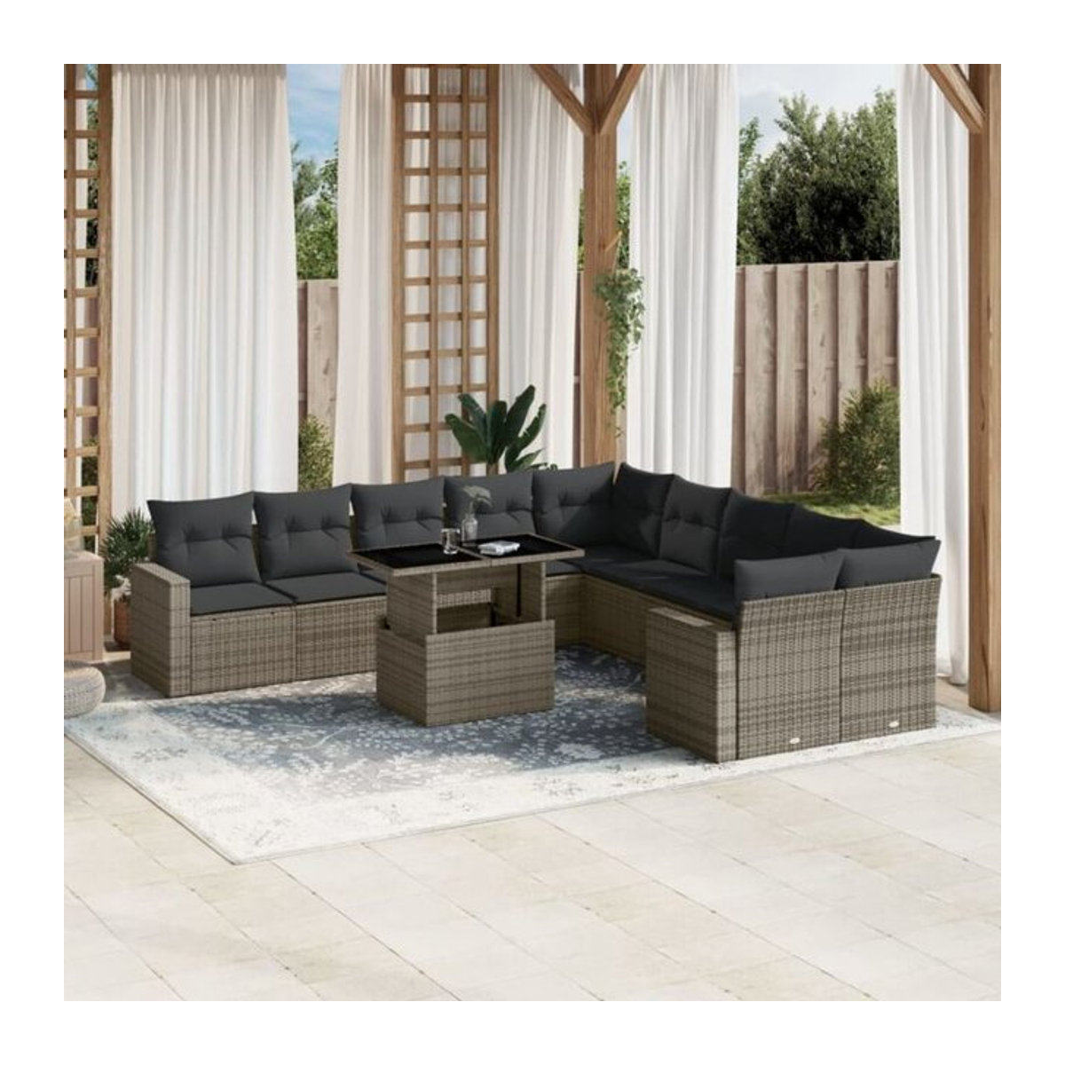 Vidaxl 11-tlg. Garten-Sofagarnitur aus Polyrattan mit Kissen in Grau - Bild 1