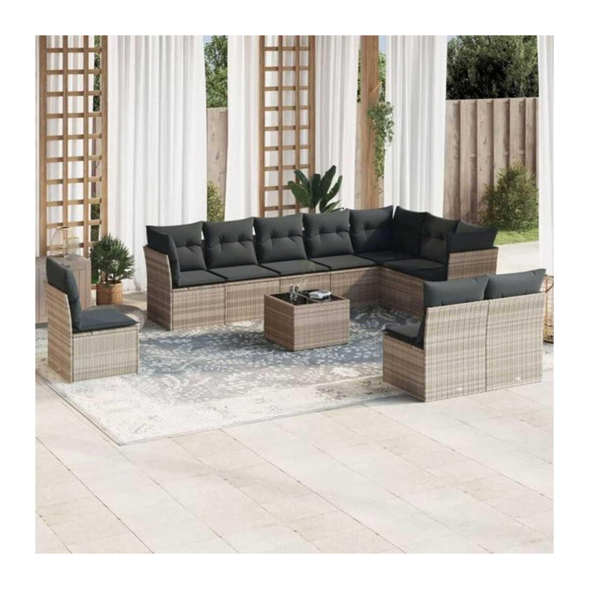 Vidaxl 11-tlg. Garten-Sofagarnitur aus Polyrattan mit Kissen in Grau - Bild 1