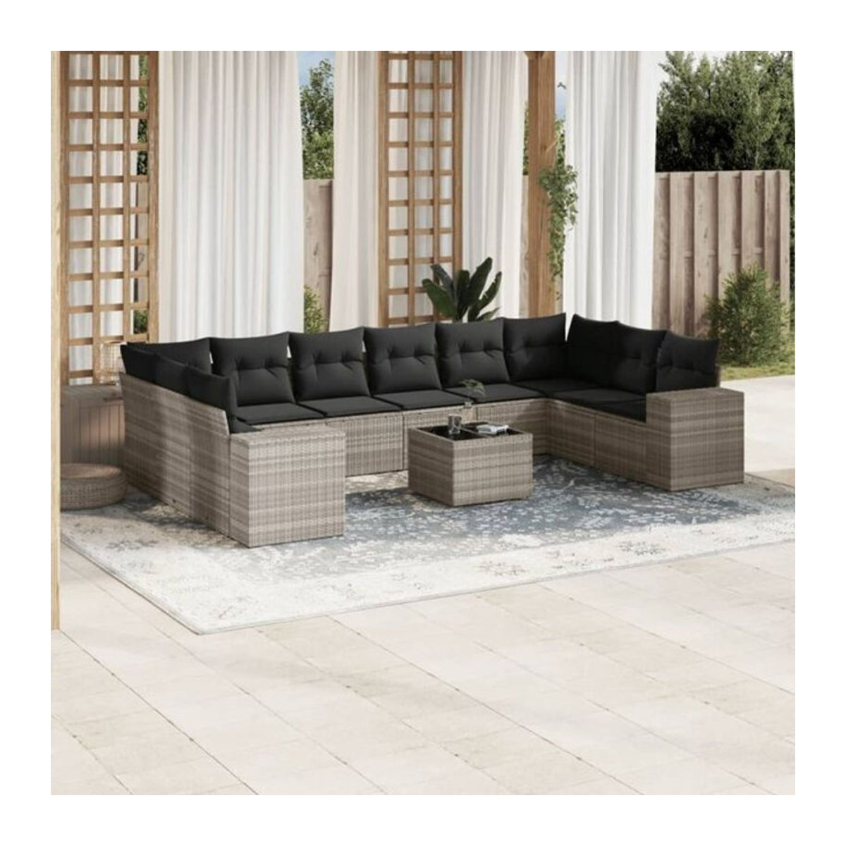Vidaxl 11-tlg. Garten-Sofagarnitur aus Polyrattan mit Kissen in Grau - Bild 1